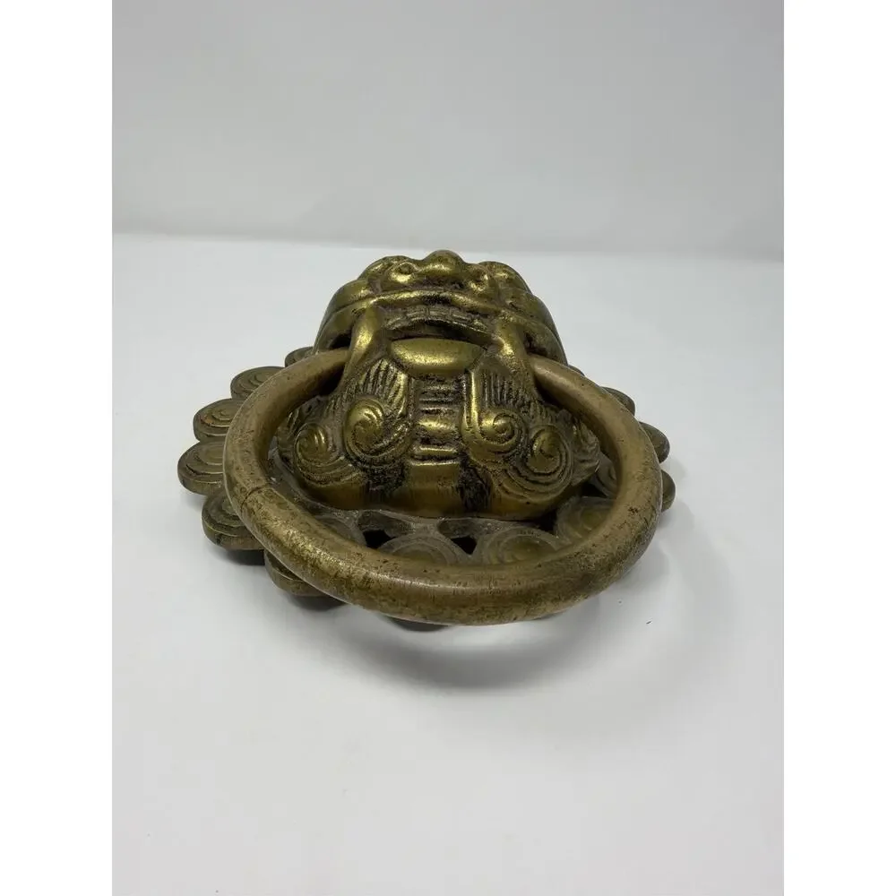 LION Solid BRONZE FOO DOG Gold DOOR KNOCKER Hanger Vintage